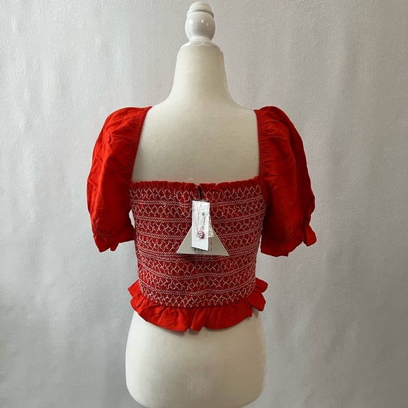 Lost + Wander Bloody Mary Red Smocked Top Red - Picture 2 of 3